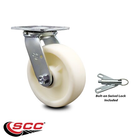 Service Caster 6 Inch Nylon Swivel Caster with Ball Bearing and Swivel Lock SCC-30CS620-NYB-BSL